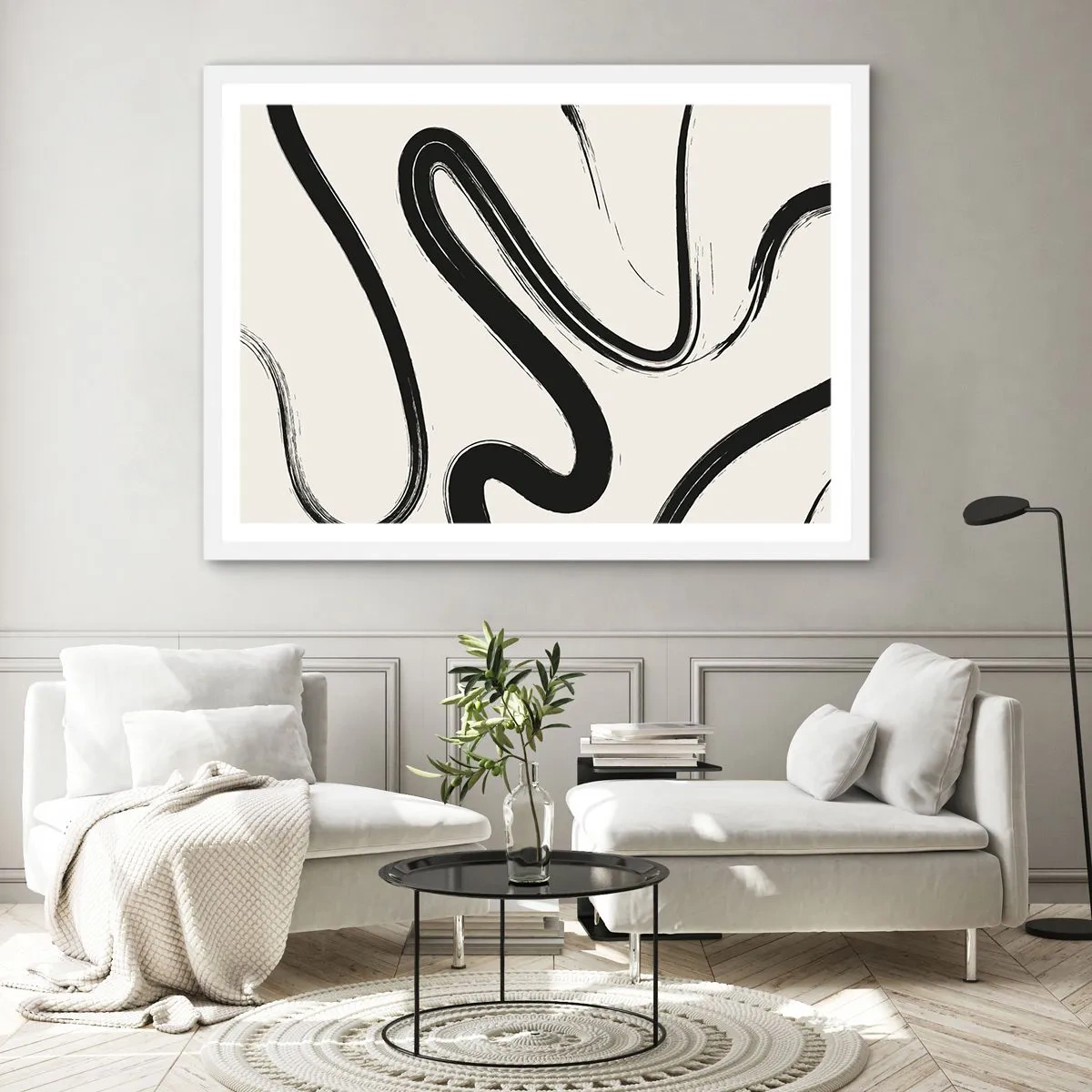 Affiche dans un cadre blanc - Poster - Fantaisie en noir et blanc - 70x50 cm