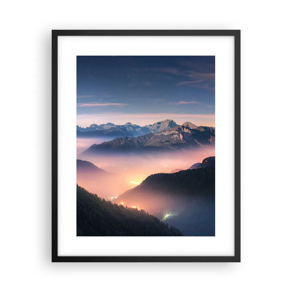Affiche dans un cadre noir - Poster - Lumière dans les vallées - 40x50 cm