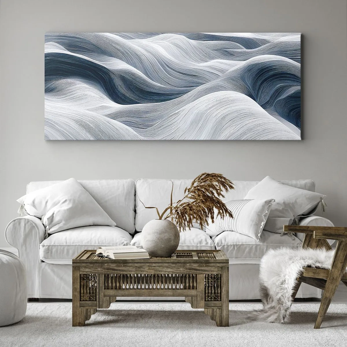 Impression sur toile - Image sur toile - Vagues blanches et bleues - 100x40 cm