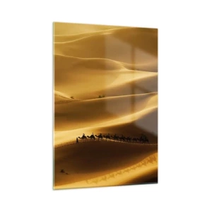 Impression sur verre - Image sur verre - Une caravane dans le désert au soleil - 50x70cm - Caravane sur les vagues du désert - Décoration murale moderne pour le salon et la chambre ARTTOR