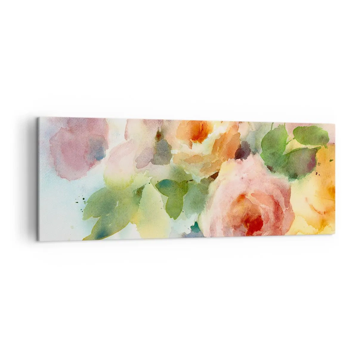 Impression sur toile - Image sur toile - Roses délicates de style aquarelle sur fond clair - 140x50cm - Délicat comme l'aquarelle - Décoration murale moderne pour le salon et la chambre ARTTOR