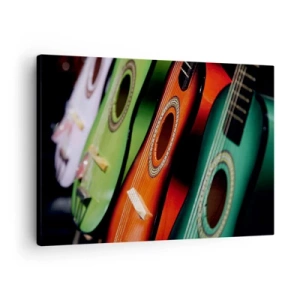 Impression sur toile - Image sur toile - Guitares colorées de différentes nuances disposées en rangée - 70x50cm - La guitare a plusieurs couleurs - Décoration murale moderne pour le salon et la chambre ARTTOR