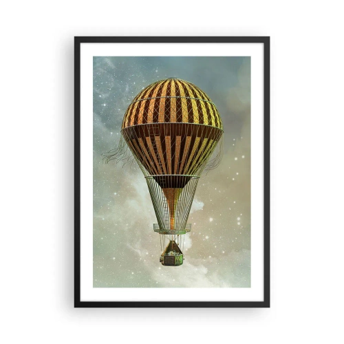 Affiche dans un cadre noir - Poster - Un ballon doré flottant dans l'espace - 50x70cm - Vols pionniers - Décoration murale moderne pour le salon et la chambre ARTTOR