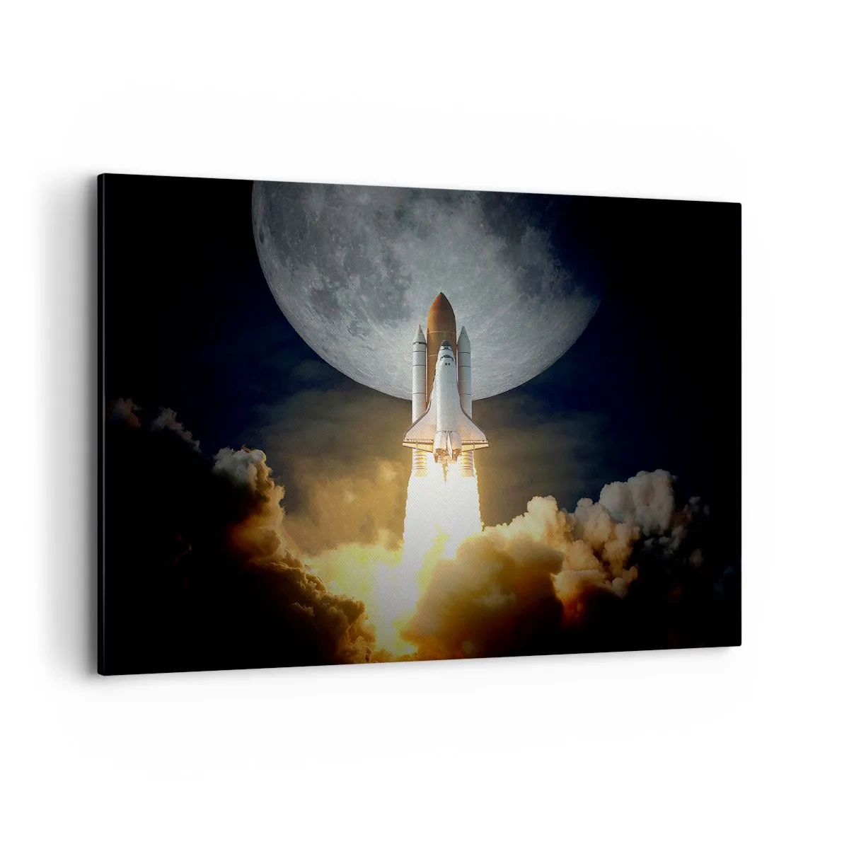 Impression sur toile - Image sur toile - Une fusée décollant sur fond de pleine lune entourée de nuages dynamiques. - 100x70cm - Le début d'une aventure surnaturelle - Décoration murale moderne pour le salon et la chambre ARTTOR