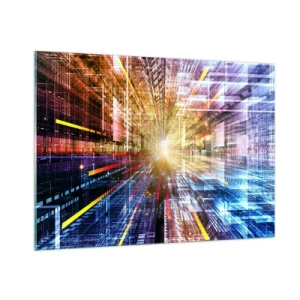 Impression sur verre - Image sur verre - Vision abstraite avec des lignes colorées et de la lumière - 100x70cm - Couloir lumineux - Décoration murale moderne pour le salon et la chambre ARTTOR