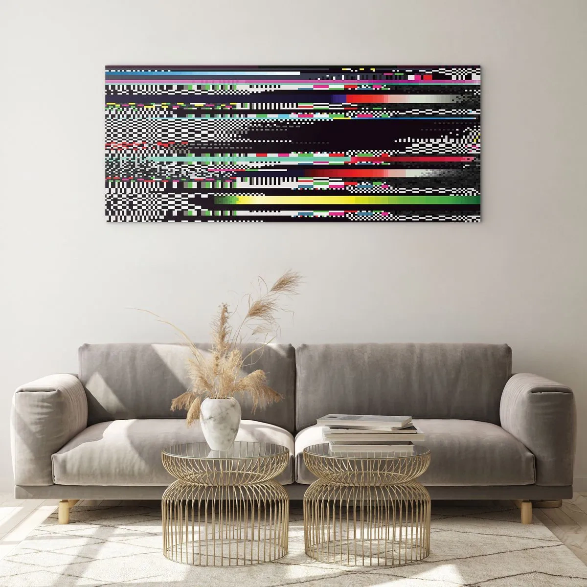 Impression sur verre - Image sur verre - Lignes et pixels colorés dans un style abstrait - 120x50cm - L'image de contrôle de la réalité - Décoration murale moderne pour le salon et la chambre ARTTOR