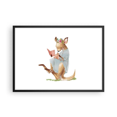 Affiche dans un cadre noir - Poster - Kanga lisant un livre avec un bébé - 70x50cm - Lis-moi maman - Décoration murale moderne pour le salon et la chambre ARTTOR