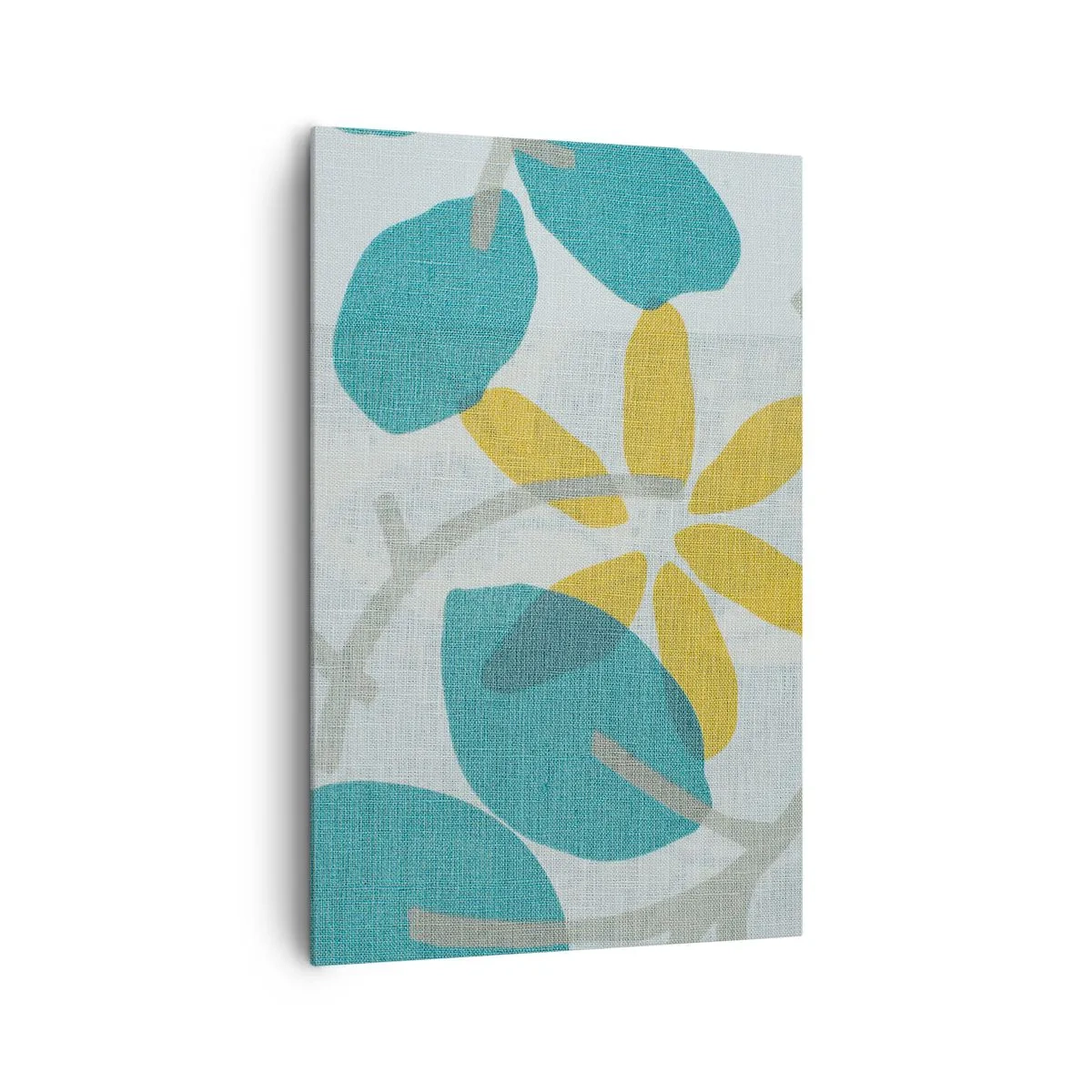 Impression sur toile - Image sur toile - Feuilles aux tons turquoise et jaune sur fond clair - 80x120cm - Wśród lazurowych liści - Décoration murale moderne pour le salon et la chambre ARTTOR
