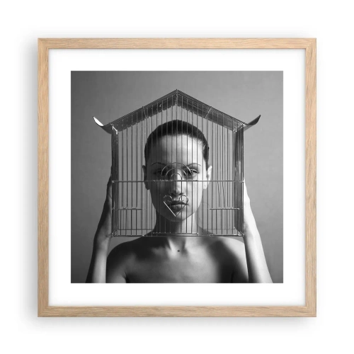 Affiche dans un chêne clair - Poster - Portrait un peu surréaliste - 40x40 cm