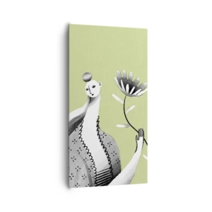 Impression sur toile - Image sur toile - Portrait moderniste – tenant une fleur - 65x120 cm