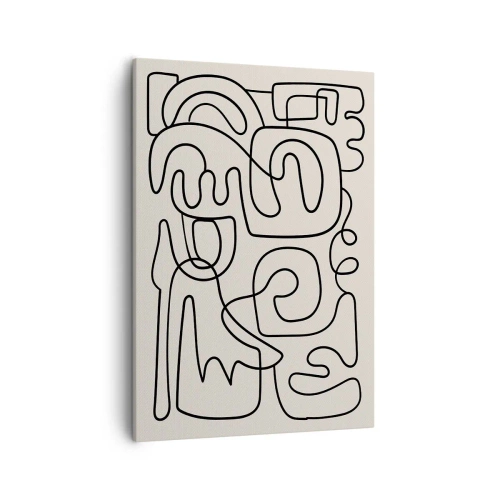 Impression sur toile - Image sur toile - Motif d'art linéaire abstrait en noir sur fond clair - 50x70cm - Suivez les indices - Décoration murale moderne pour le salon et la chambre ARTTOR