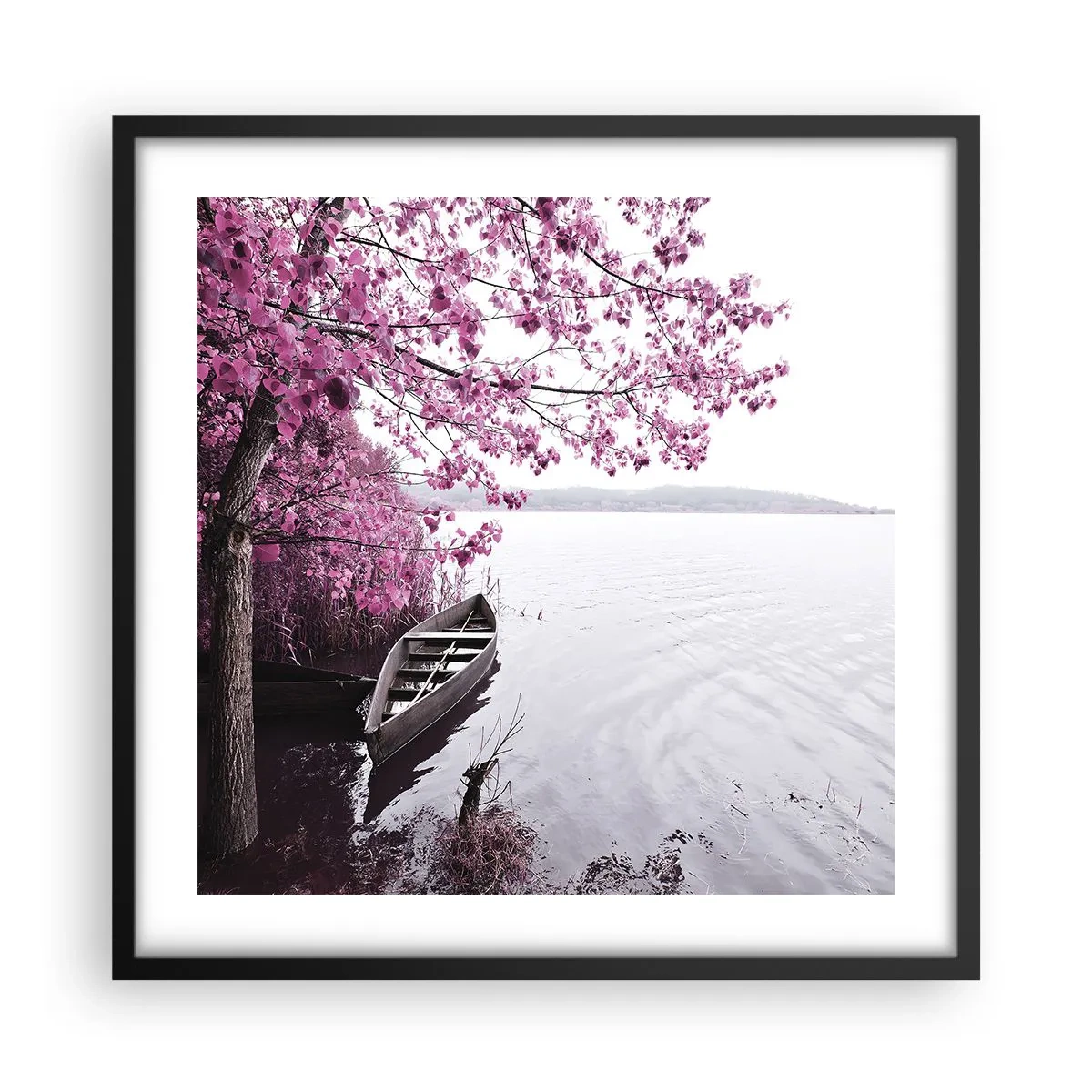 Affiche dans un cadre noir - Poster - Dans un silence rose - 50x50 cm