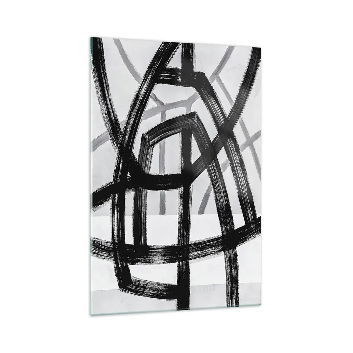 Impression sur verre - Image sur verre - Lignes abstraites noires et blanches se croisant sur un fond clair - 70x100cm - Profondeur du bâtiment - Décoration murale moderne pour le salon et la chambre ARTTOR