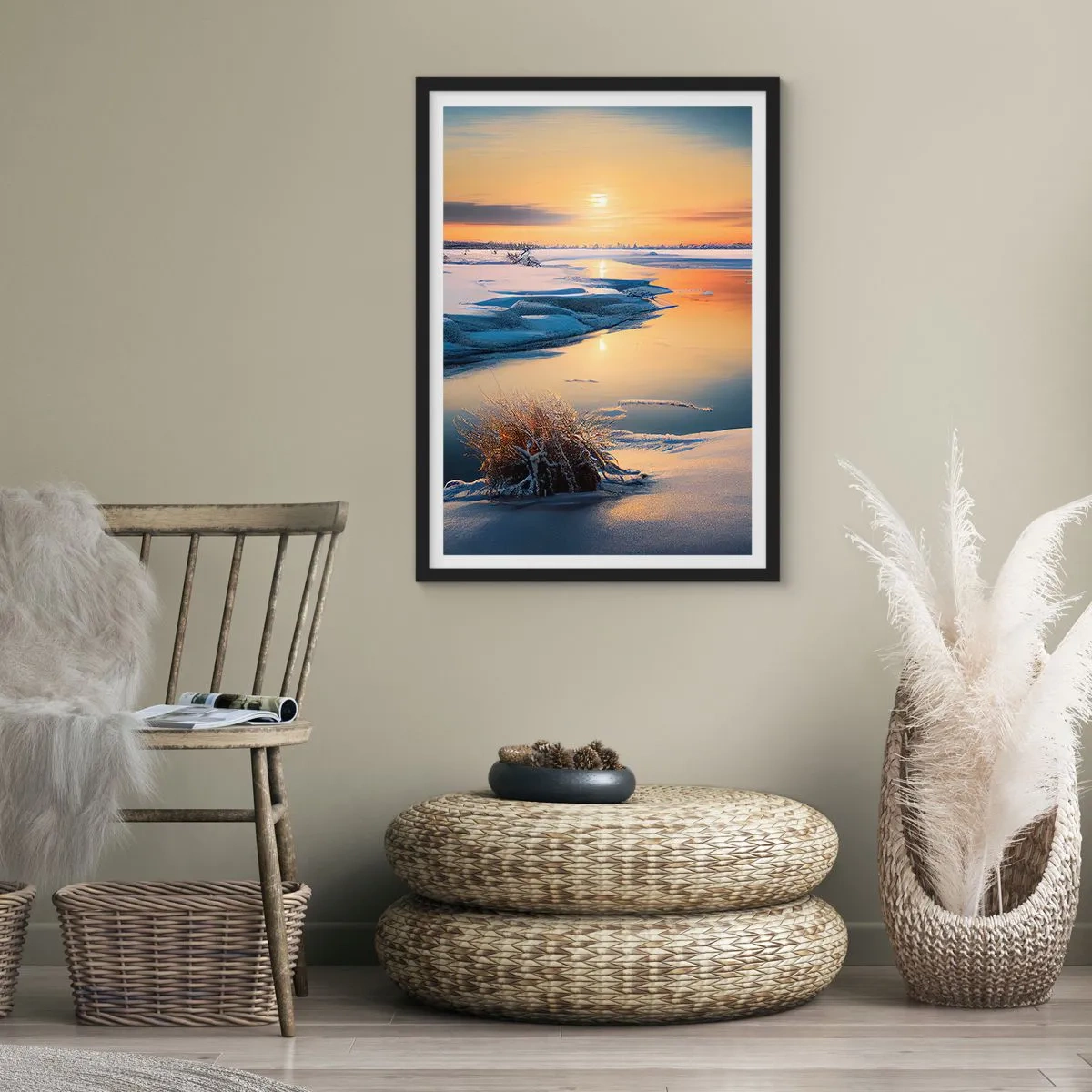 Affiche dans un cadre noir - Poster - Coucher de soleil d'hiver - 30x40 cm