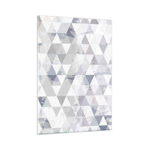 Impression sur verre - Image sur verre - Motif géométrique triangulaire dans des tons neutres de gris et de beige - 50x70cm - En rythme de trois - Décoration murale moderne pour le salon et la chambre ARTTOR