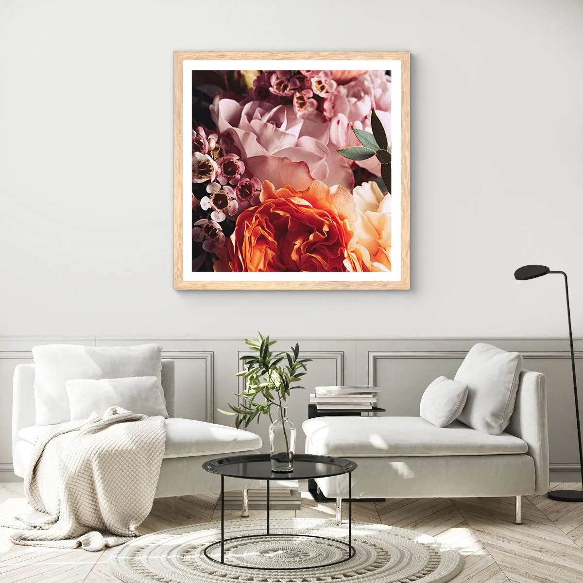 Affiche dans un chêne clair - Poster - Enveloppé de beauté - 60x60 cm