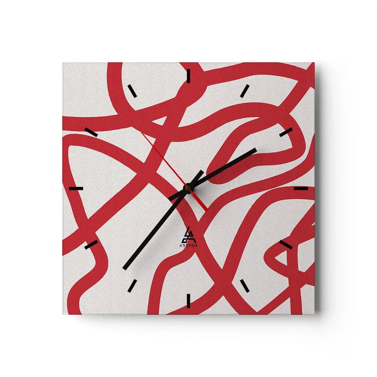 Horloge murale - Pendule murale - Lignes abstraites rouges sur fond blanc - 30x30cm - Rouge sur blanc - Décoration murale moderne pour le salon et la chambre ARTTOR