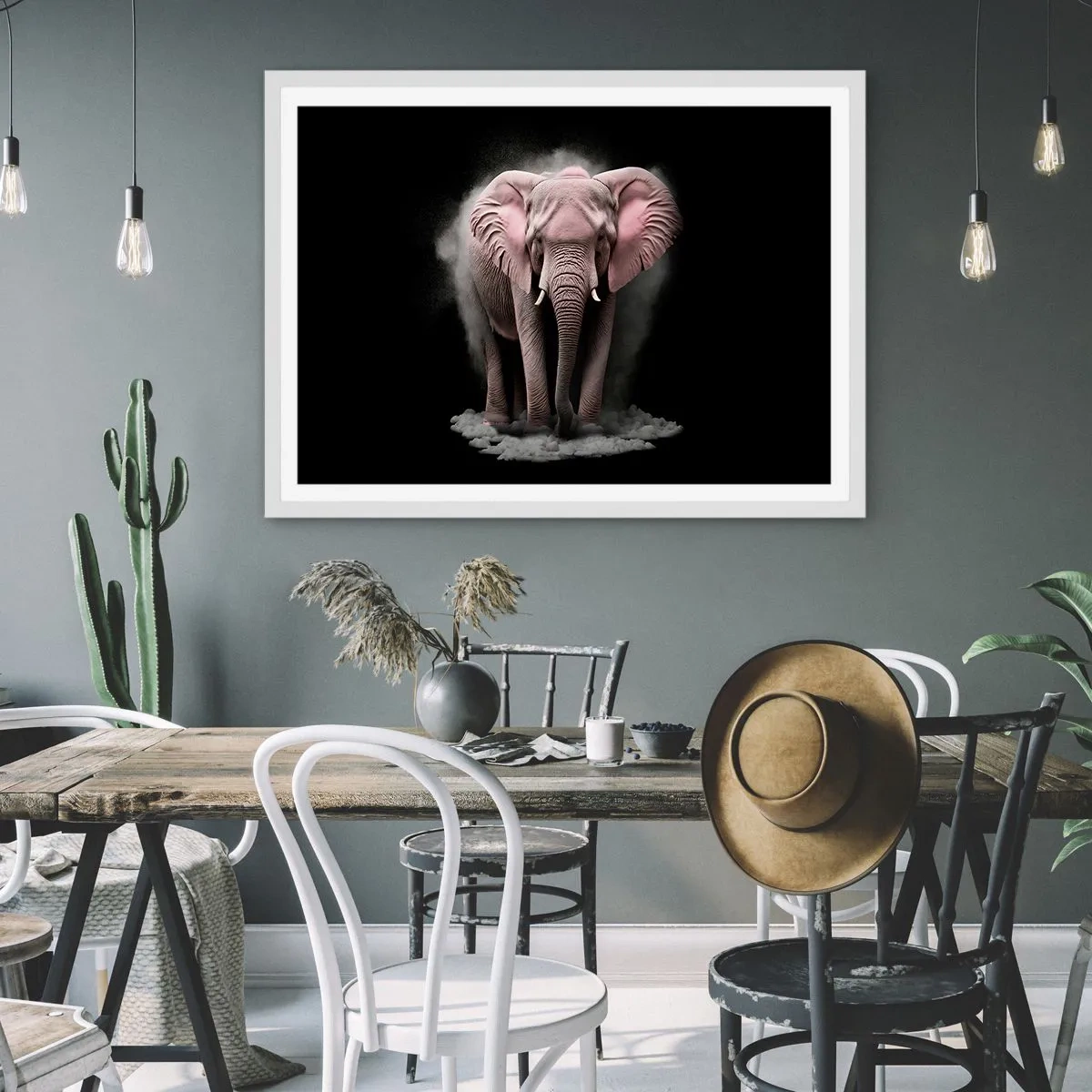 Affiche dans un cadre blanc - Poster - Ne pensez pas à un éléphant rose ! - 91x61 cm