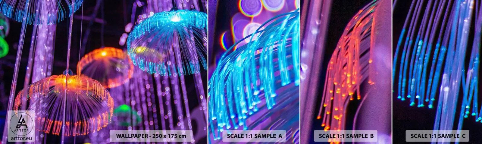 Échantillon de Papier Peint Autocollant Deluxe Sticker - Fontaine lumineuse - Néon, Lumières, Luminance - 100x30 cm