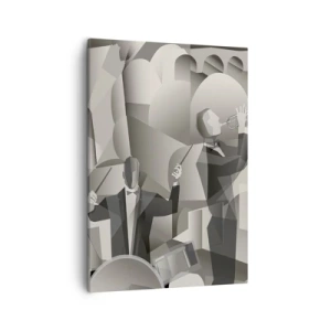 Impression sur toile - Image sur toile - Scène abstraite avec des musiciens de jazz dans des tons de gris. - 50x70cm - Dans l'espace des sons - Décoration murale moderne pour le salon et la chambre ARTTOR