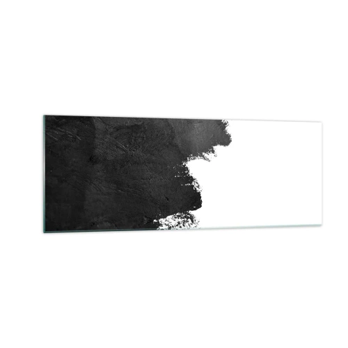 Impression sur verre - Image sur verre - Abstraction en noir et blanc avec des coups de pinceau contrastés - 140x50cm - Éléments : terre - Décoration murale moderne pour le salon et la chambre ARTTOR