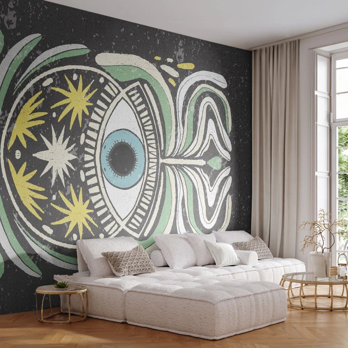 Papier Peint Photo Premium Canvas - Rituels tribaux - Bohème, Œil, Pastel - 450x315 cm