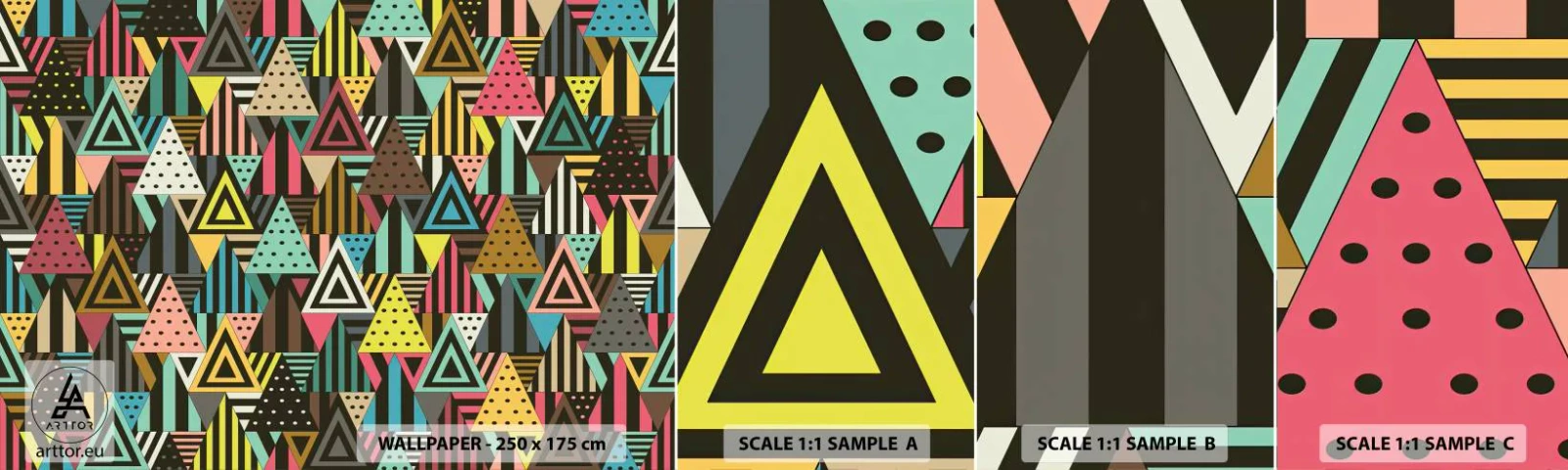 Échantillon De Papier Peint Standard Eco - En rythme de trois - Abstraction, Morceau, Triangles - 100x30 cm