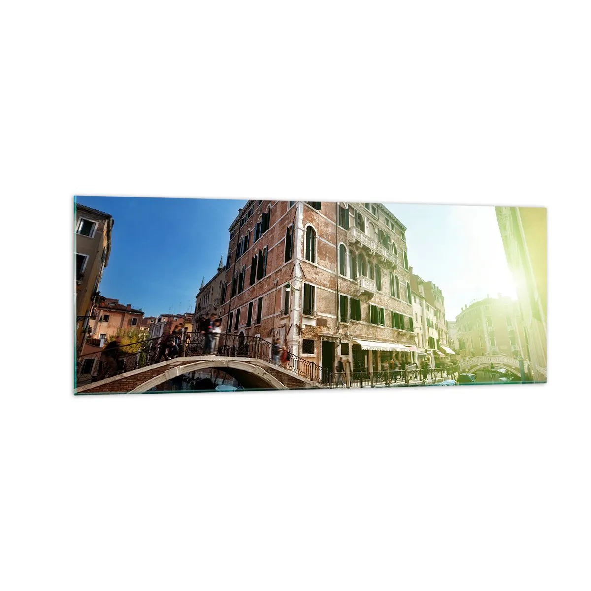 Impression sur verre - Image sur verre - Pont et canal de Venise avec une architecture historique - 140x50cm - Venise - Amore Moi - Décoration murale moderne pour le salon et la chambre ARTTOR