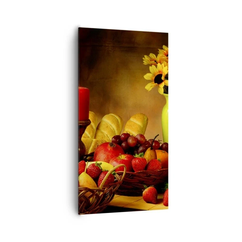 Impression sur toile - Image sur toile - Nature morte de pain et de fruits - 65x120 cm