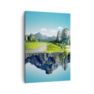 Impression sur toile - Image sur toile - Une île flottante avec des montagnes et des cascades - 50x70cm - Île fantastique - Décoration murale moderne pour le salon et la chambre ARTTOR