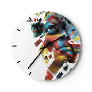Horloge murale - Pendule murale - Abstraction colorée d'un visage avec des coups de peinture intenses - 30x30cm - Personnalité colorée - Décoration murale moderne pour le salon, la cuisine et la chambre ARTTOR