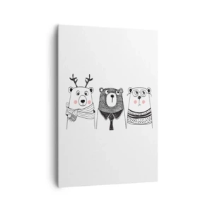 Impression sur toile - Image sur toile - Trois ours rigolos dans un style minimaliste - 70x100cm - Ours en peluche, petit ours en peluche et doudou - Décoration murale moderne pour le salon et la chambre ARTTOR