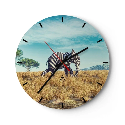 Horloge murale - Pendule murale - Un éléphant avec des rayures zébrées noires et blanches dans la savane - 30x30cm - Le gris n'est déjà plus à la mode - Décoration murale moderne pour le salon, la cuisine et la chambre ARTTOR