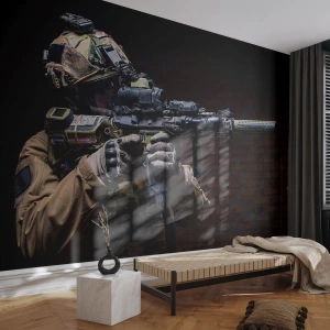 Papier Peint Photo Premium Sand - Meurtrier efficace - Militaire, Fusil, Arme - 200x140 cm