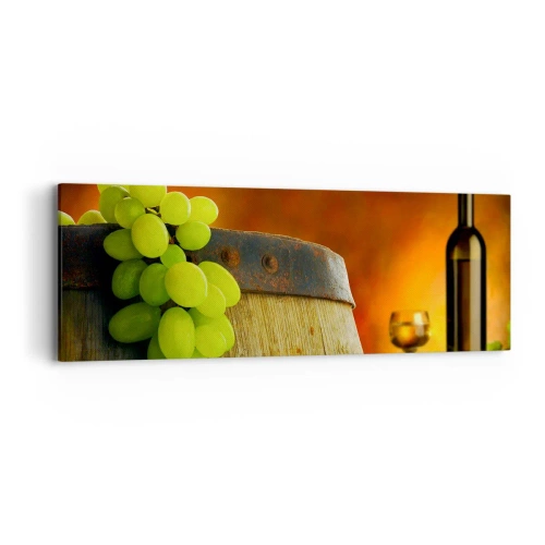 Impression sur toile - Image sur toile - Nature morte avec une bouteille de vin et une grappe de raisin - 90x30 cm