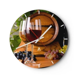 Horloge murale - Pendule murale - Verres de vin sur fond de tonneau et de raisins - 30x30cm - Comme les vieux maîtres - Décoration murale moderne pour le salon, la cuisine et la chambre ARTTOR