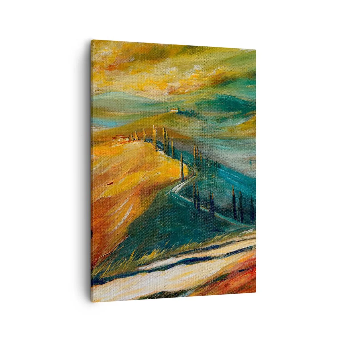 Impression sur toile - Image sur toile - Paysage toscan avec champs, route et cyprès - 50x70cm - paysage toscan - Décoration murale moderne pour le salon et la chambre ARTTOR