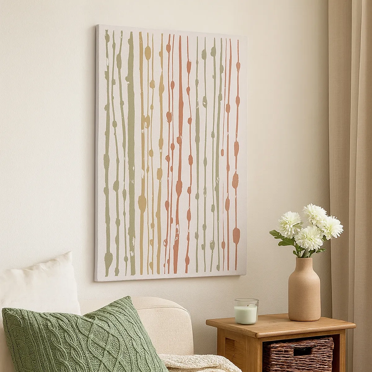 Impression sur toile - Image sur toile - Un motif de lignes aux tons chauds sur un fond clair - 50x70cm - Notation musicale des couleurs - Décoration murale moderne pour le salon et la chambre ARTTOR