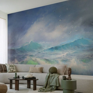 Papier peint sur mesure Standard Eco - "Le tourbillon hurlait de triomphe..." - Tempête, Haute vague, Des oiseaux