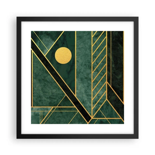 Affiche dans un cadre noir - Poster - Dynamique or et azur - 40x40 cm