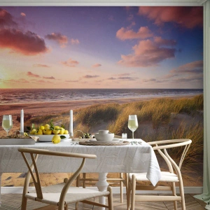 Papier Peint Photo Premium Sand - Plage avec dunes au coucher du soleil - 100x70cm - L'air sent déjà l'été - Décoration murale moderne pour le salon et la chambre ARTTOR