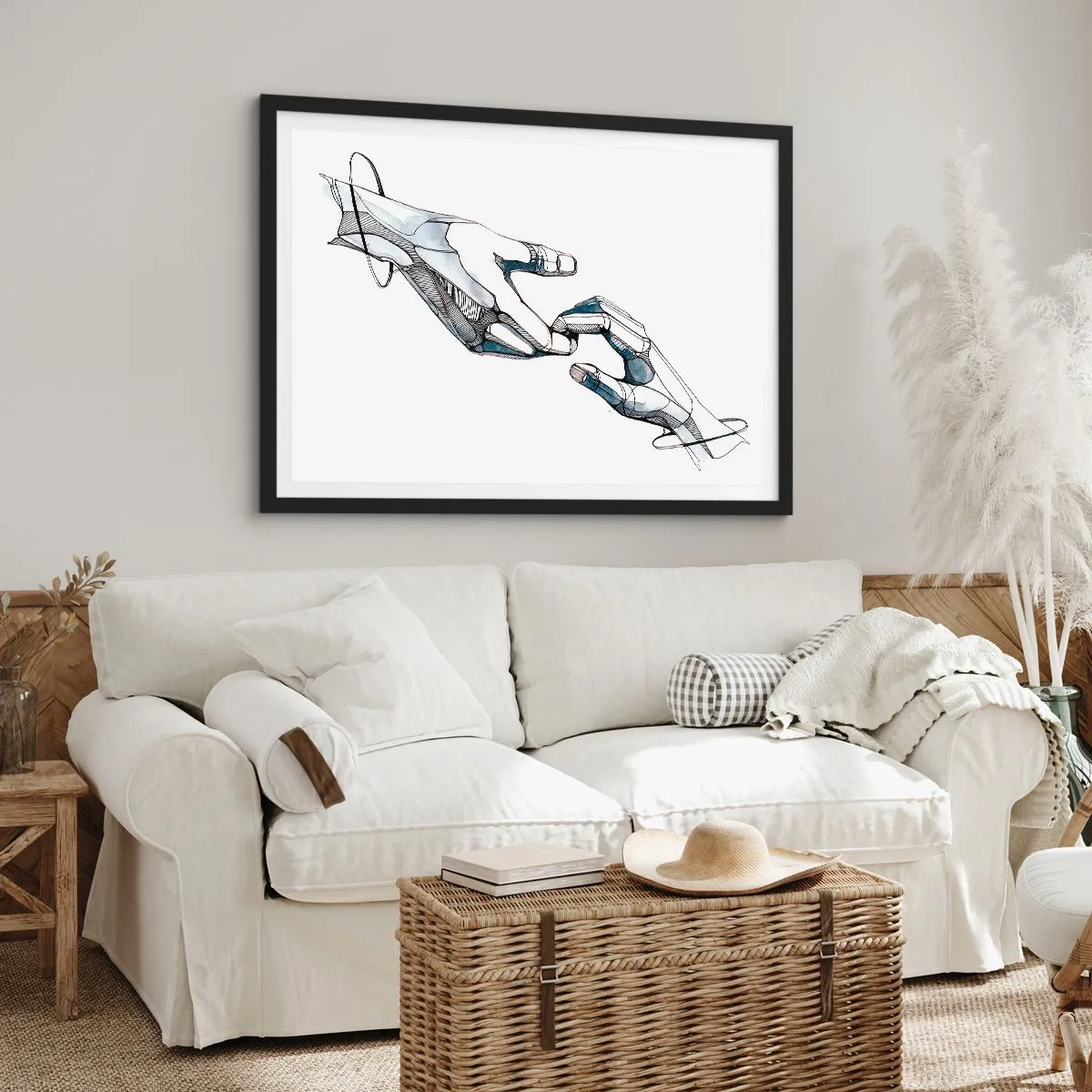 Affiche dans un cadre noir - Poster - Représentation artistique d'une main dans une forme minimaliste et géométrique - 70x50cm - Un bon geste - Décoration murale moderne pour le salon et la chambre ARTTOR