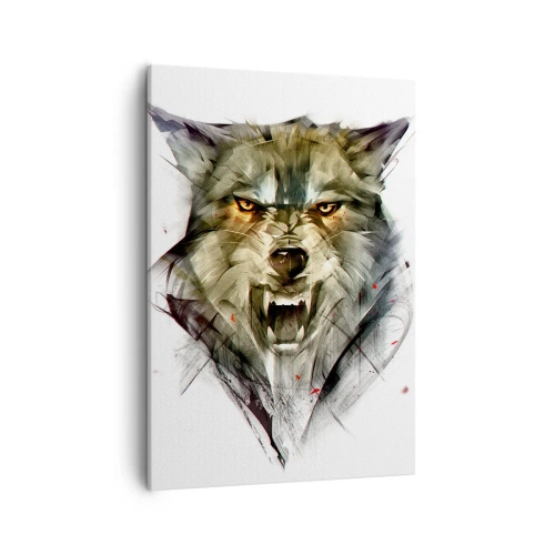 Impression sur toile - Image sur toile - Un loup dangereux sous une forme dynamique et artistique - 50x70cm - Pas un pas ! - Décoration murale moderne pour le salon et la chambre ARTTOR
