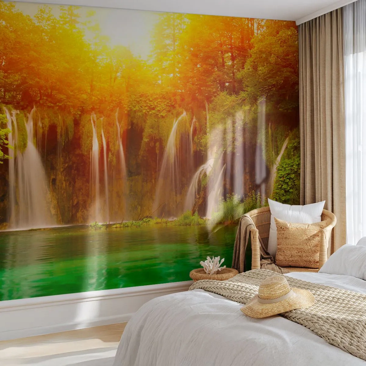 Papier Peint Photo Premium Canvas - Au soleil et à l'ombre - Paysage, Cascade, Croatie - 500x350 cm