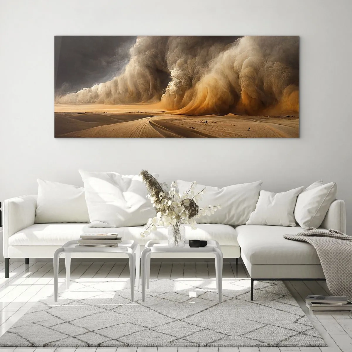 Impression sur verre - Image sur verre - Impressionnante tempête de sable dans le désert - 160x50cm - La colère du désert - Décoration murale moderne pour le salon et la chambre ARTTOR