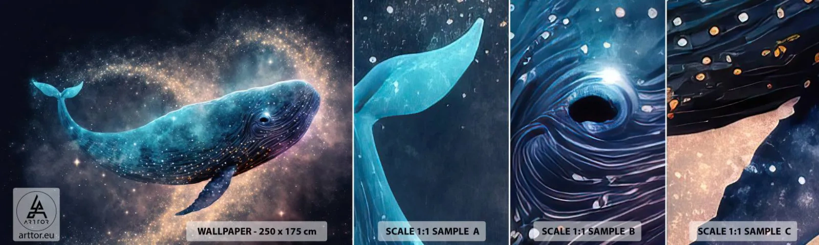 Échantillon de Papier Peint Autocollant Deluxe Sticker - Un tel monde existe… - Baleine, la magie, Fantastique - 100x30 cm