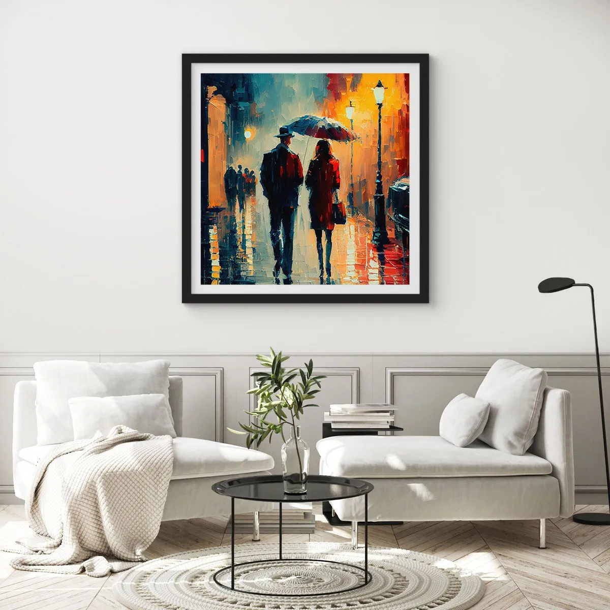 Affiche dans un cadre noir - Poster - Histoire d'amour urbaine - 40x40 cm