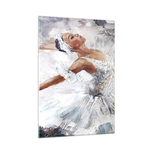 Impression sur verre - Image sur verre - Une ballerine en tenue blanche dans une pose dynamique - 50x70cm - Délicat et léger comme du tulle - Décoration murale moderne pour le salon et la chambre ARTTOR