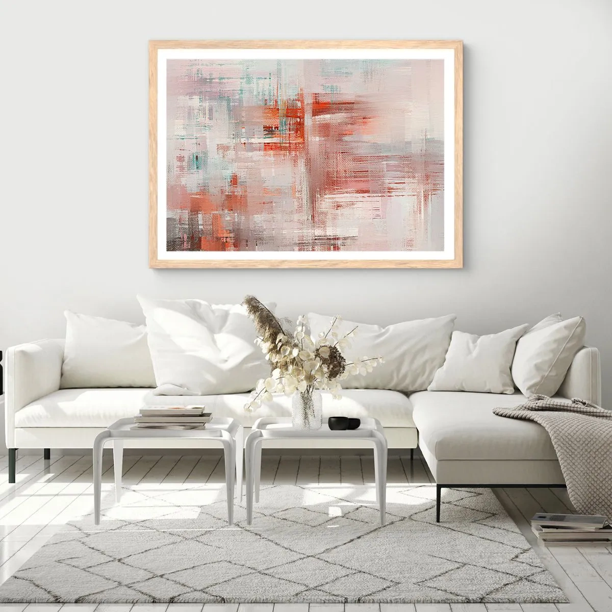 Affiche dans un chêne clair - Poster - Brumeux. Mais rose - 70x50 cm