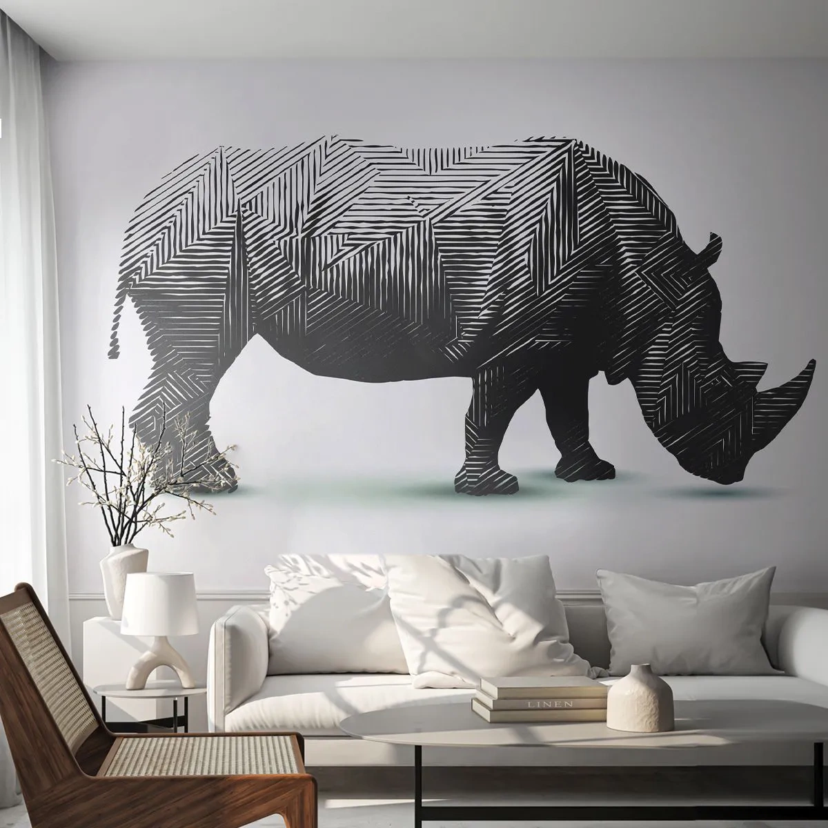 Papier Peint Photo Premium Canvas - Beauté géométrique de la nature - Animaux, Rhinocéros, Graphique - 350x256 cm